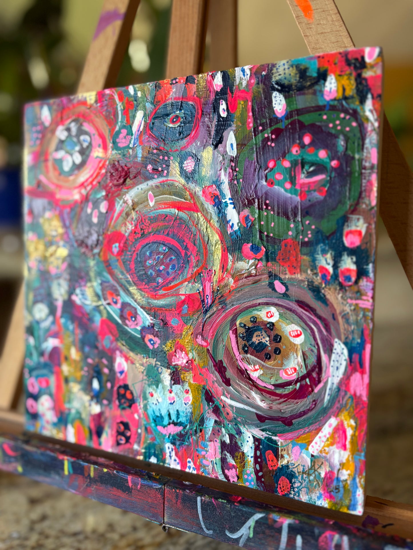 "Garden of Echoes" – Original Abstract Acrylic Painting on Wood Panel (8x8”)
