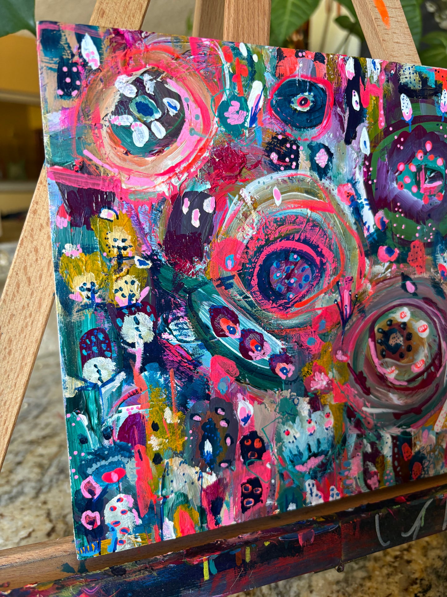 "Garden of Echoes" – Original Abstract Acrylic Painting on Wood Panel (8x8”)