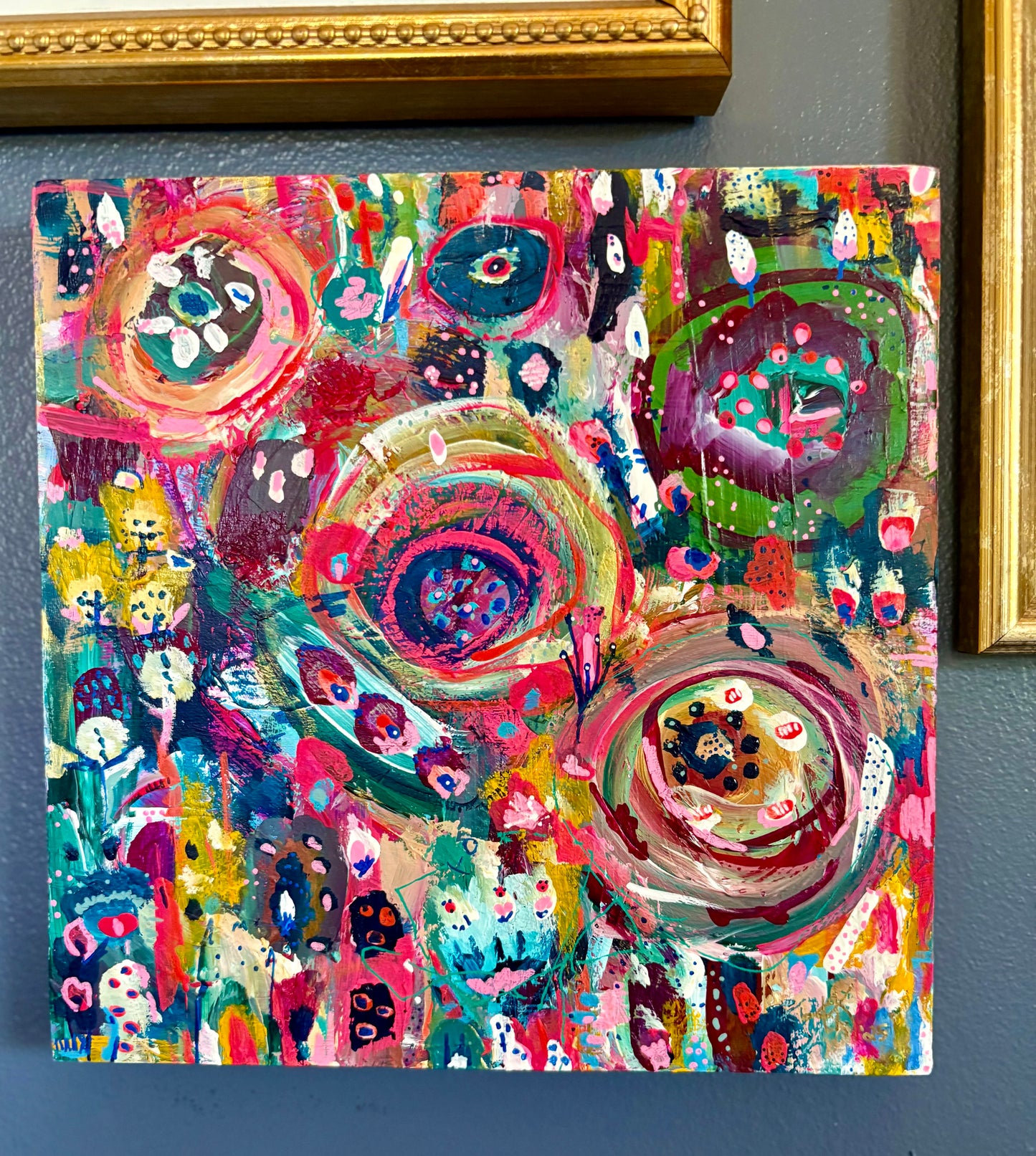 "Garden of Echoes" – Original Abstract Acrylic Painting on Wood Panel (8x8”)