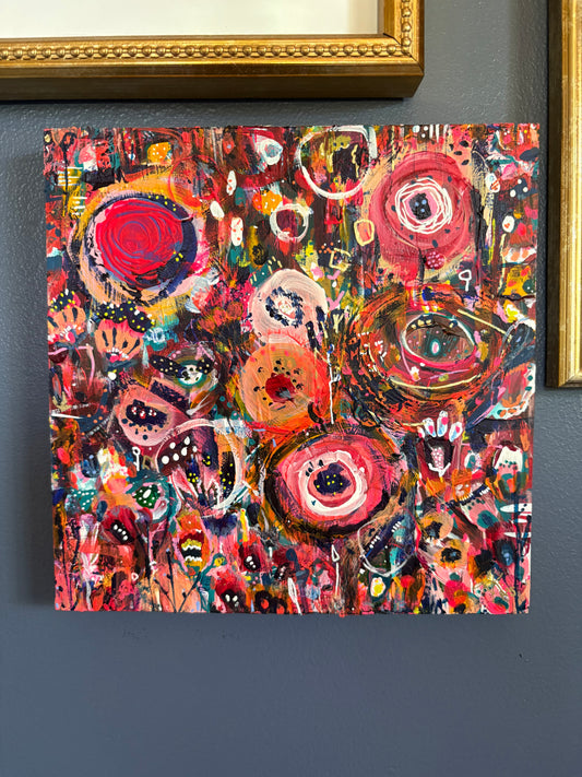 "Wild Nectar" – Original Abstract Acrylic Painting on Wood Panel (8x8”)