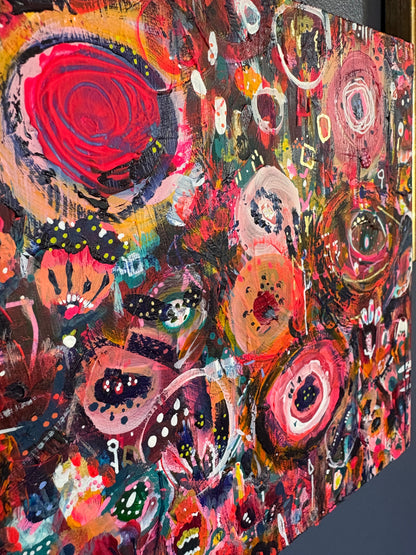 "Wild Nectar" – Original Abstract Acrylic Painting on Wood Panel (8x8”)