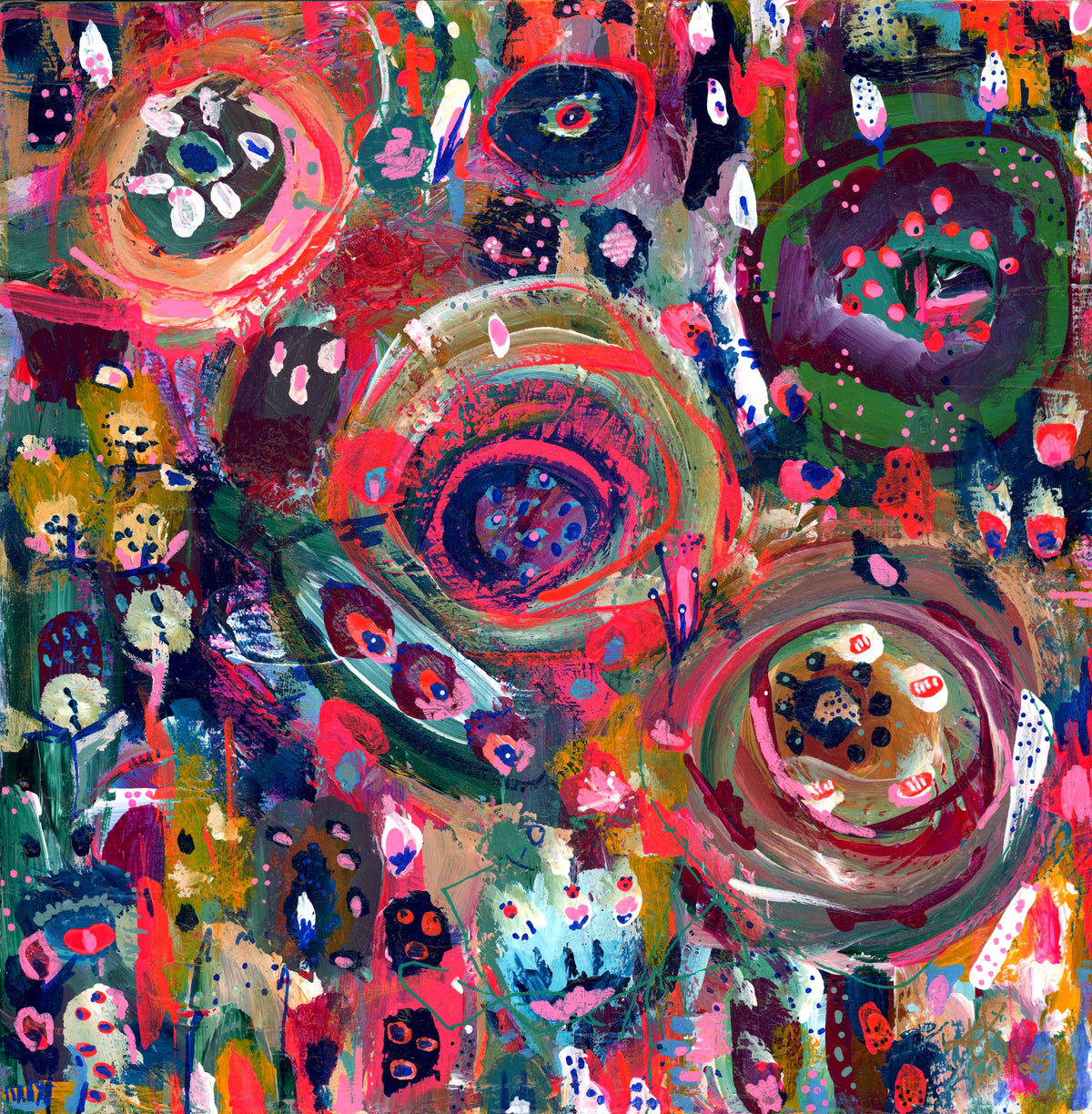 "Garden of Echoes" – Original Abstract Acrylic Painting on Wood Panel (8x8”)