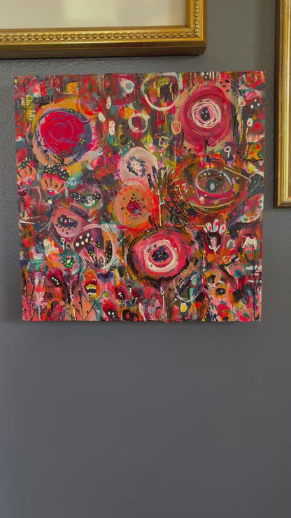 "Wild Nectar" – Original Abstract Acrylic Painting on Wood Panel (8x8”)